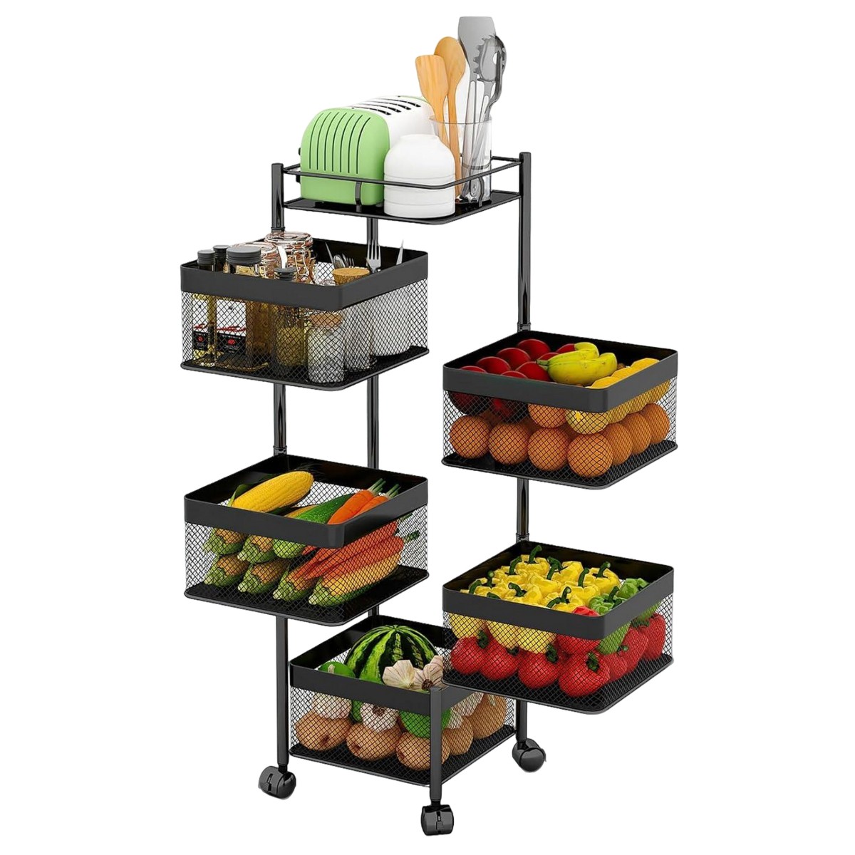 Этажерка на колесах Modern Home "Cube" 5 ярусов 30 х 85 см (R100113-BL) Черная