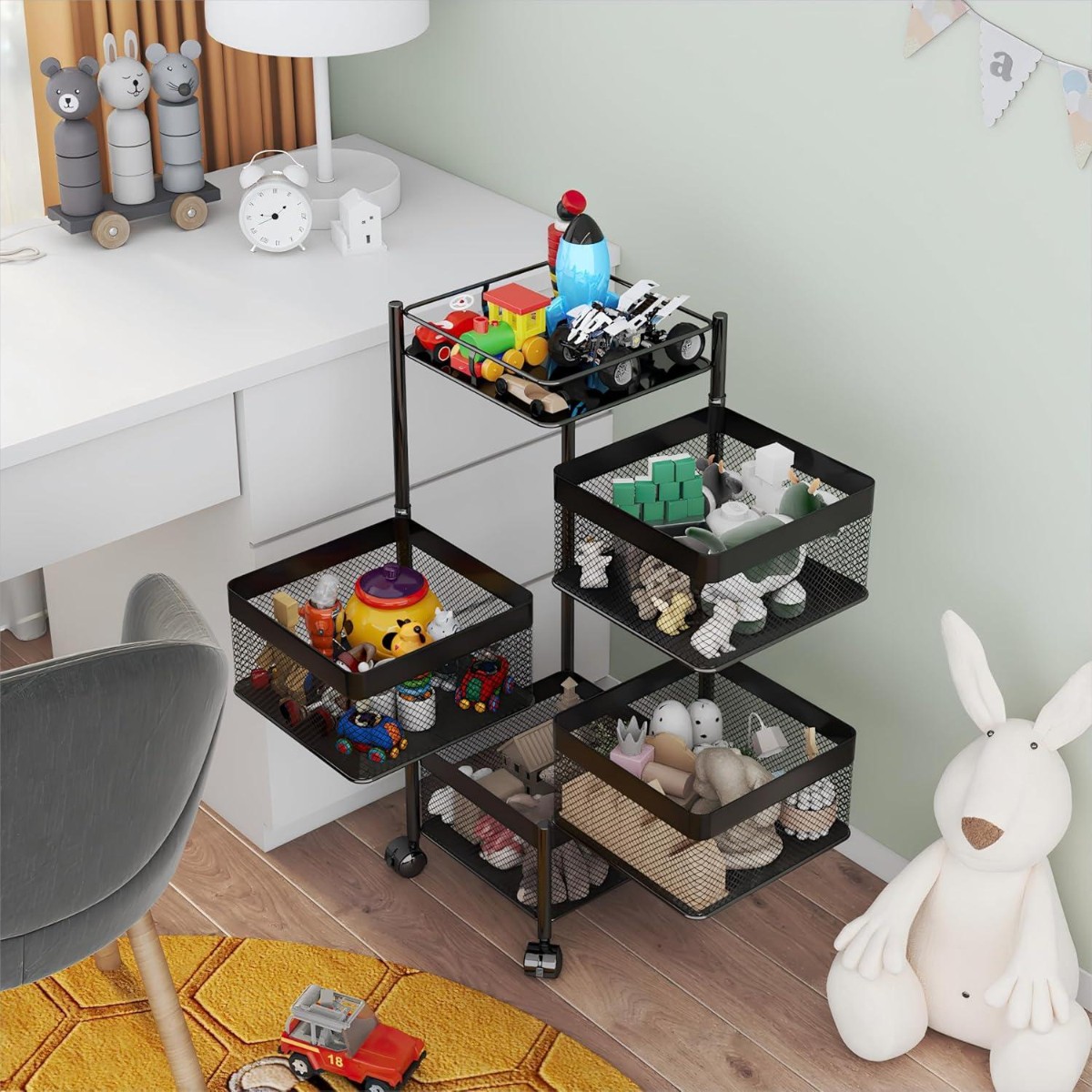 Этажерка на колесах Modern Home "Cube" 4 яруса 27 х 27 х 77 см (R93519-BK) Черная