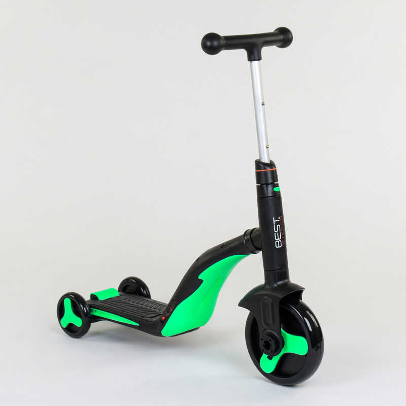 Самокат_3в1_JT_40405_(1)_Best_Scooter_самокат-велобег-велосипед_САЛАТОВЫЙ_свет_8_мелодий_колёса_PU_п