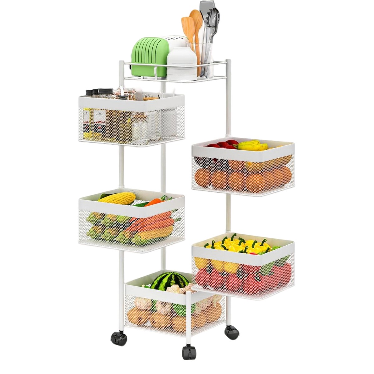 Этажерка на колесах Modern Home "Cube" 5 ярусов 30 х 85 см (R100113-W) Белая