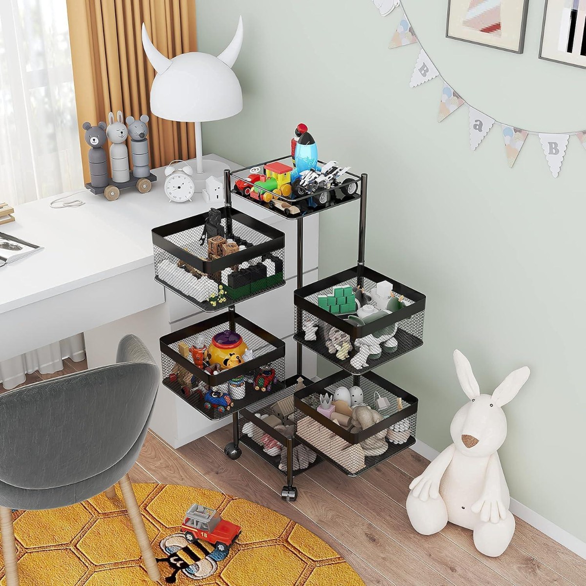 Этажерка на колесах Modern Home "Cube" 5 ярусов 30 х 85 см (R100113-BL) Черная