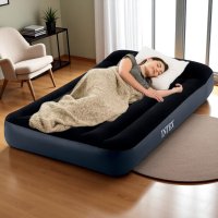 Надувная велюр кровать Intex с электронасосом 191 х 99 х 25 см (64146 ND)