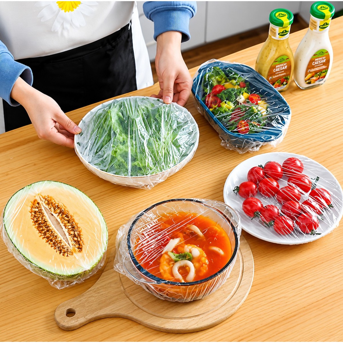 Пакети-кришки на гумці для тарілок Food Cover кришка-чохол на гумці для продуктів 100 шт 40 см