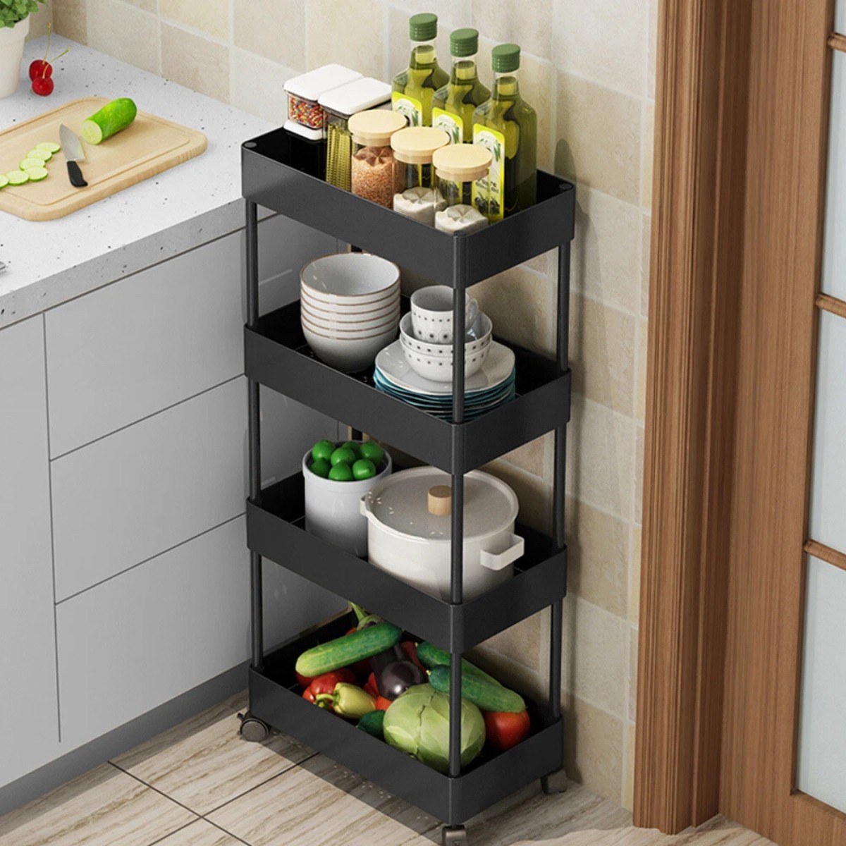 Этажерка на колесах Modern Home 4 яруса 21 х 14 х 41 см (M50291-BL) Черная