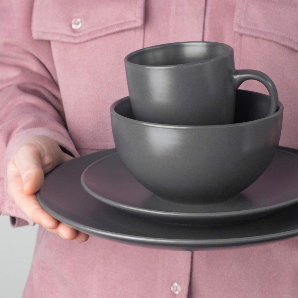 Набор столовой посуды Piece Stoneware 16 предметов (MC5577-1) Темно-серый