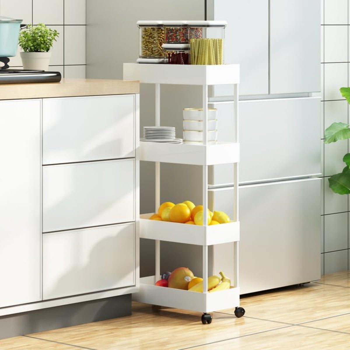 Этажерка на колесах Modern Home 4 яруса 21 х 14 х 41 см (M50291-W) Белая