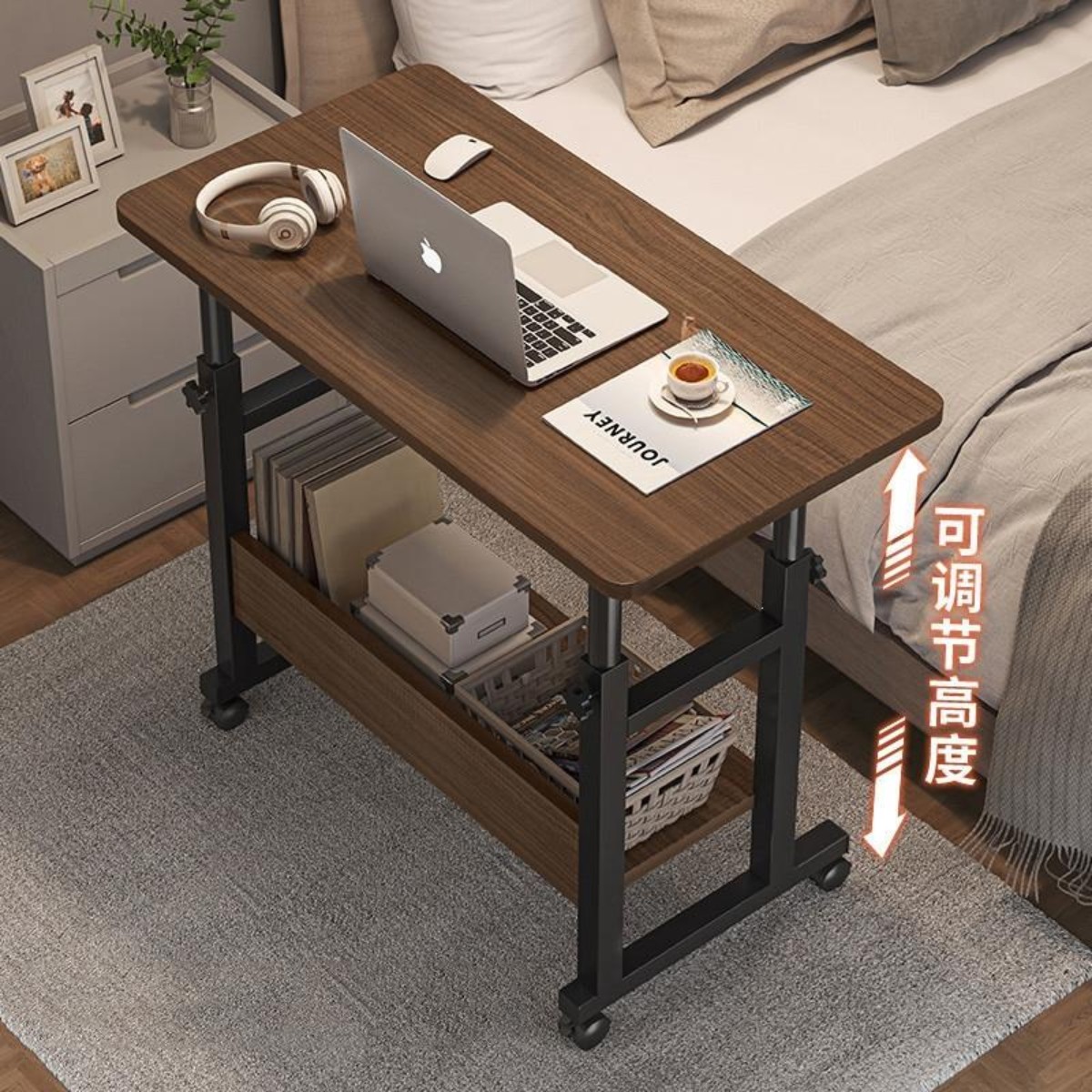 Стол компьютерный на колесиках с регулировкой высоты Laptop Table 80 х 40 х 69-90 см (M50261M-BR)