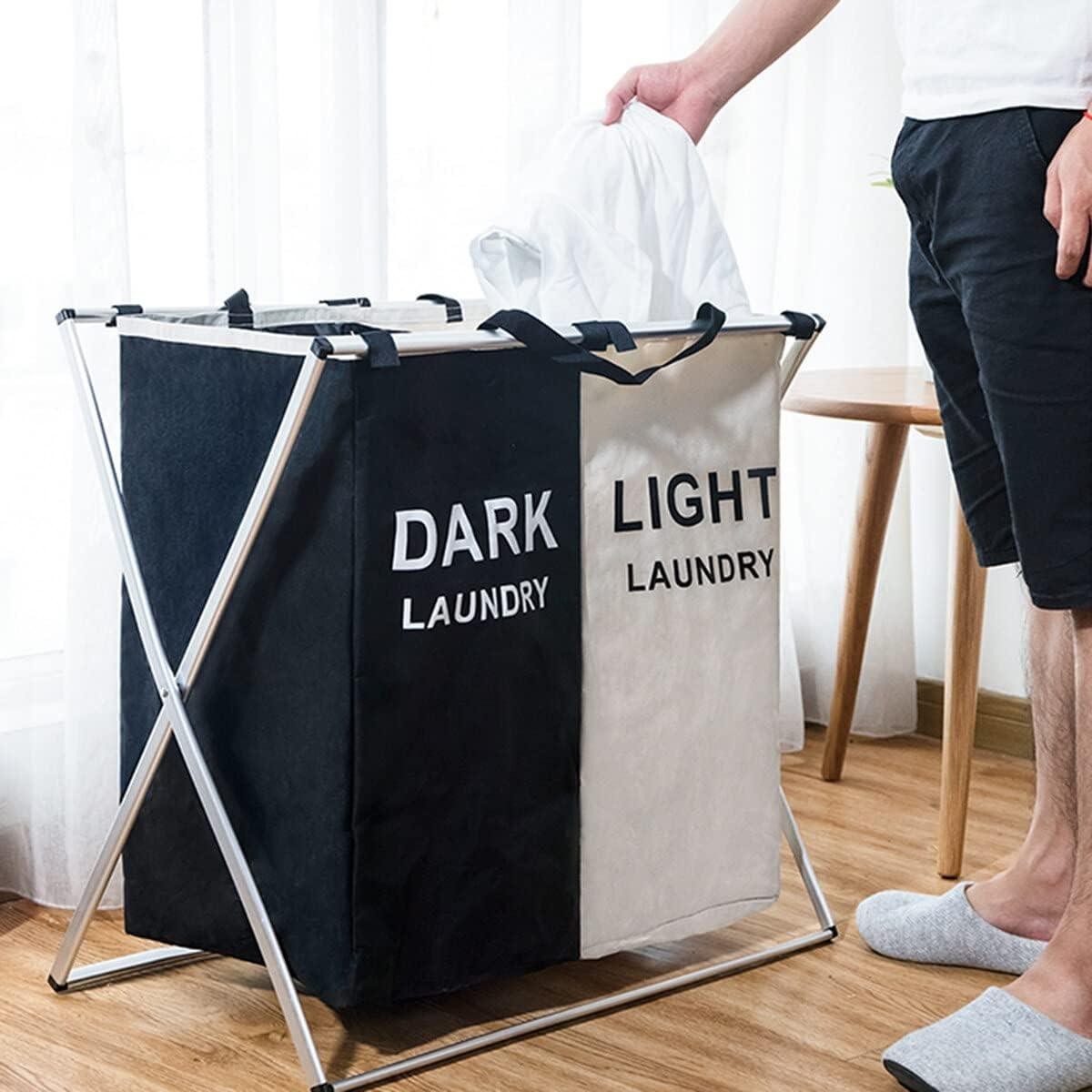 Корзина для белья складная Light&Dark 2 секции 59*40*57см (R32366)