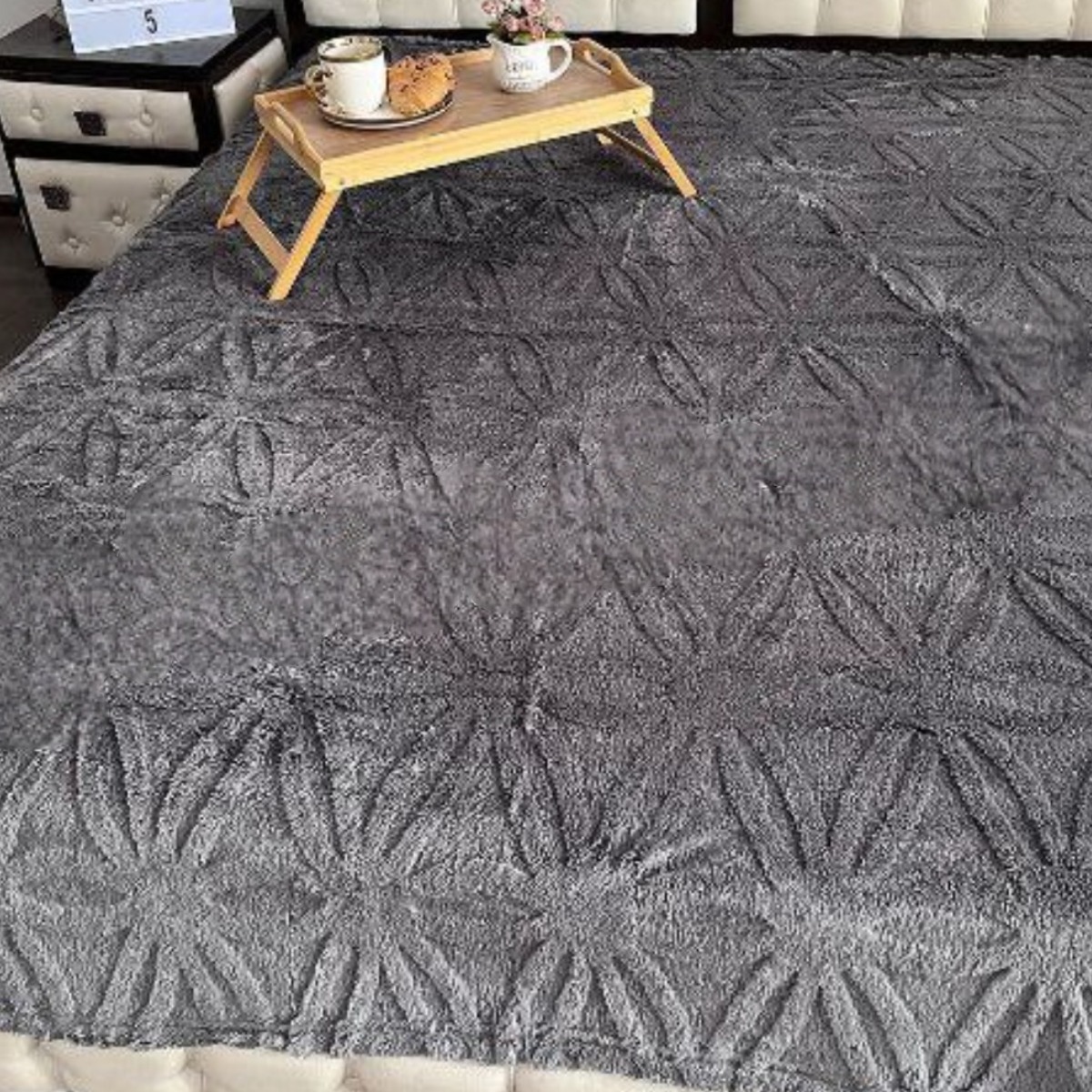 Плед Евро пушистый Home textile "Цветок" 200 х 220 см (37739) Темно-серый