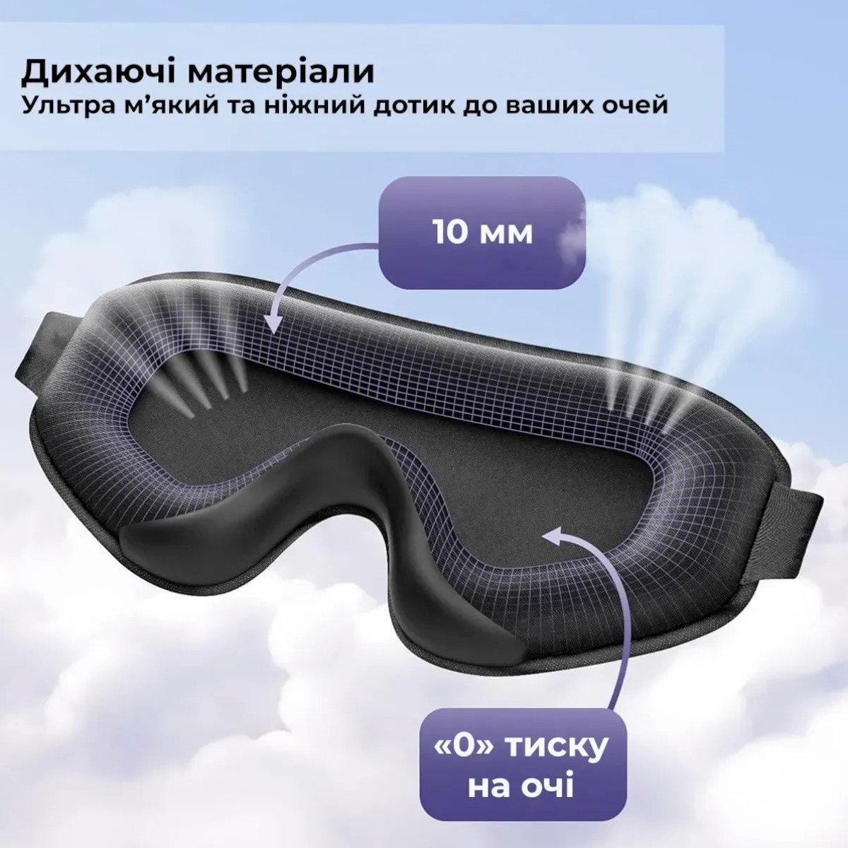 Маска для сну та відпочинку з дихаючим ефектом 3D Sleep Eye + Беруші в комплекті Сіра