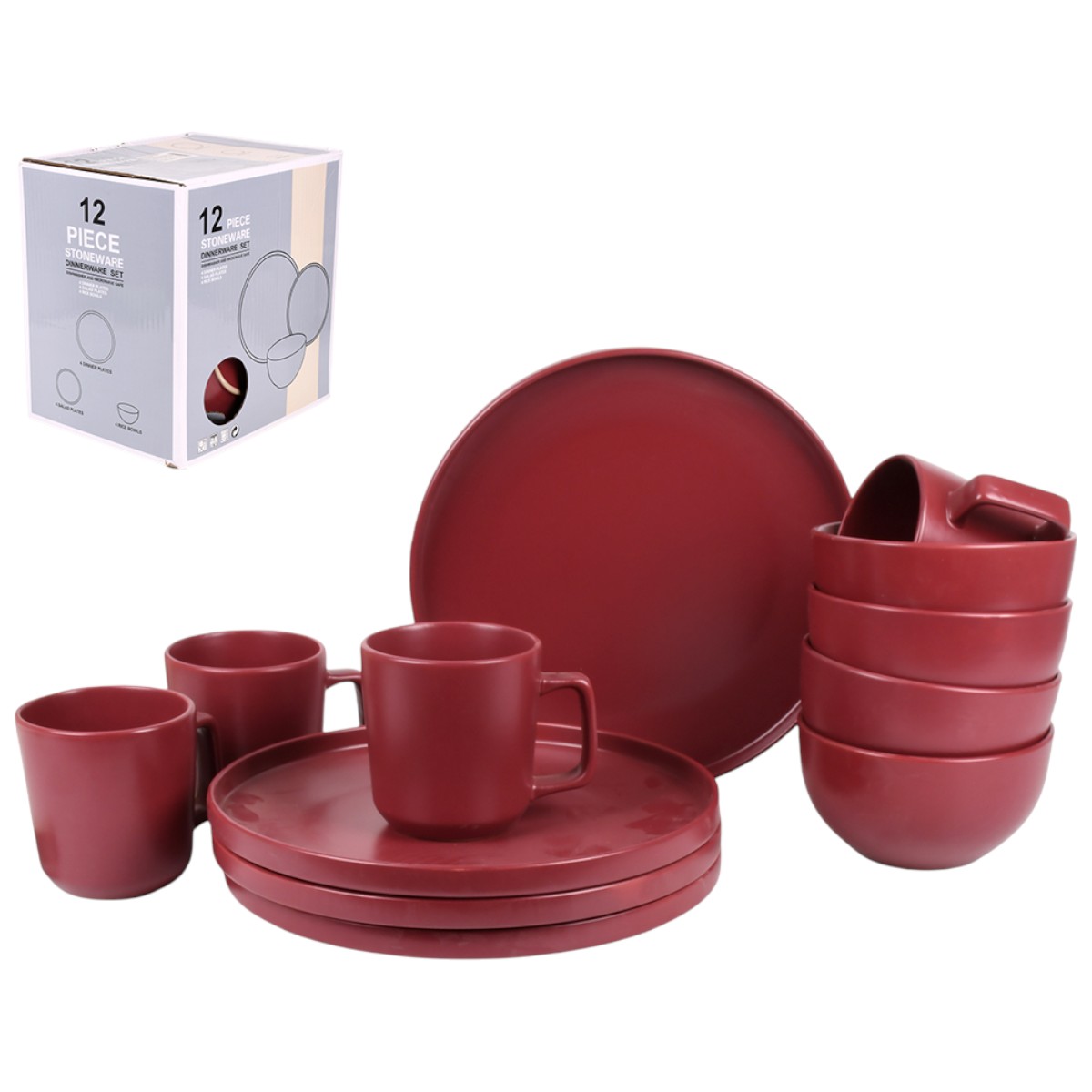 Набор столовой посуды Piece Stoneware 12 предметов (MC5582-2) Бордовый