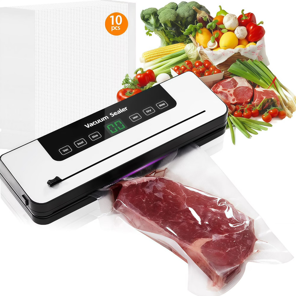 Вакууматор бытовой для продуктов питания Vacuum Sealer 120W вакуумный упаковщик + 10 пакетов (384VC)