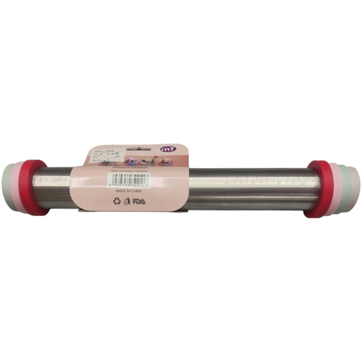 Качалка для тіста металева з кільцями для регулювання товщини Rolling Pin 35.5 см (R41022)