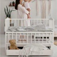 Кроватка детская маятник опускной борт + ящик TOYS 