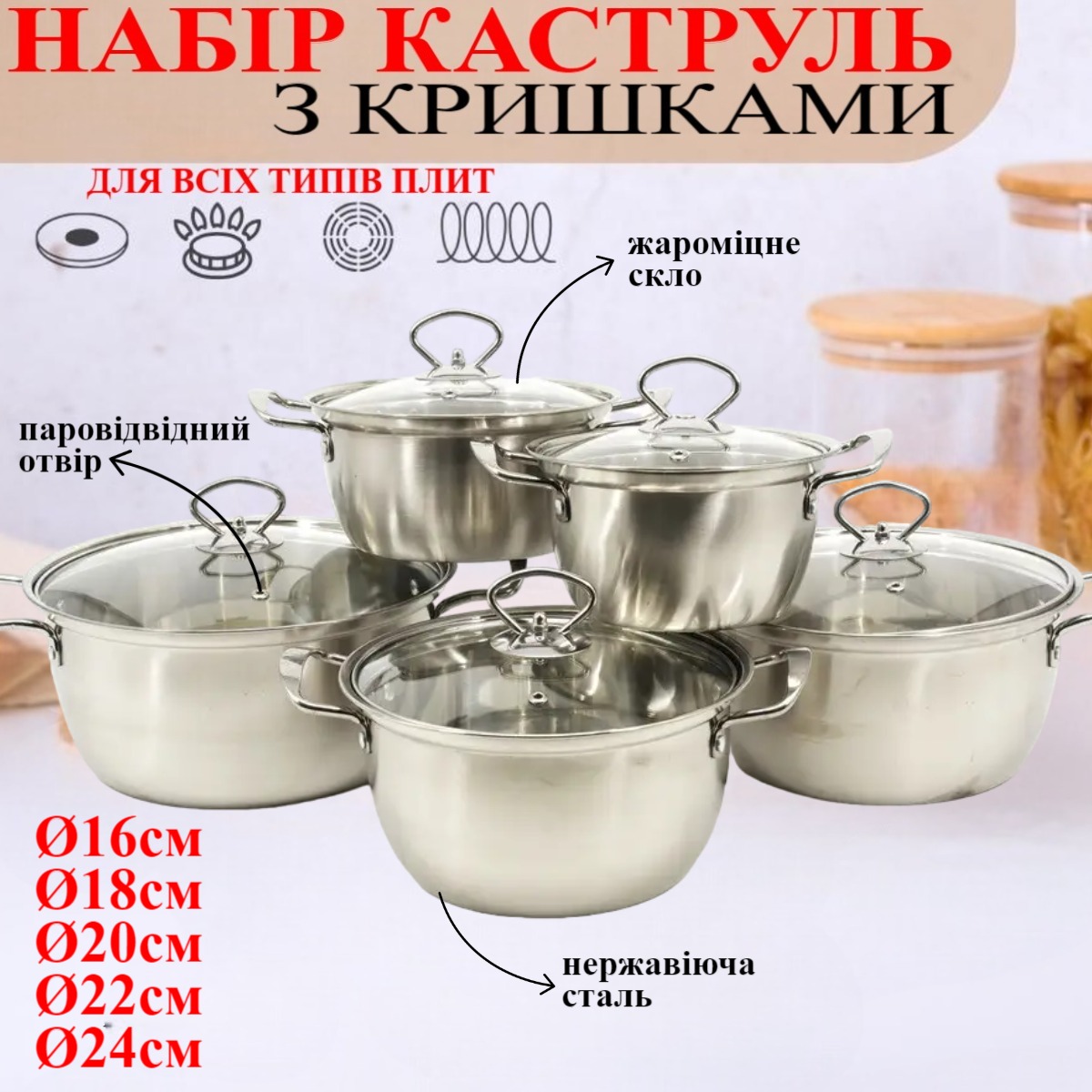 Набор кастрюль JIAFU 5 шт с крышками (516 JF)
