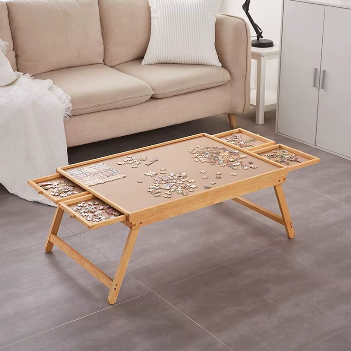 Столик-дошка з 4 ящиками для збирання пазлів Puzzle Board 60 х 40 см