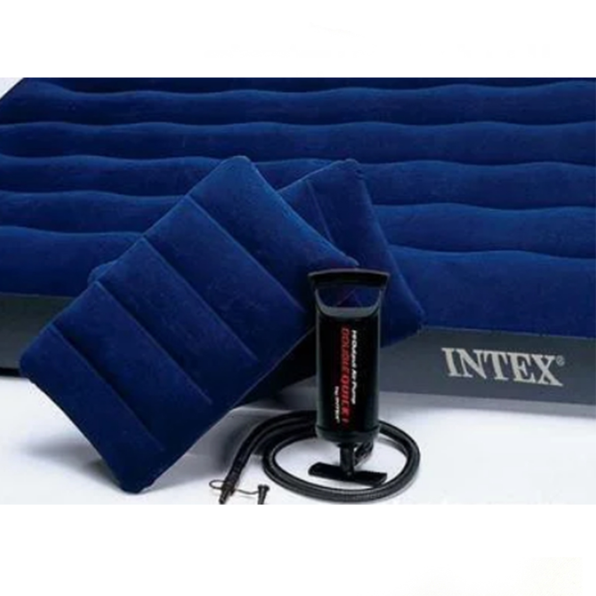 Матрас надувной с насосом + две подушки Intex 203 х 152 х 25 см (64765-NEW)