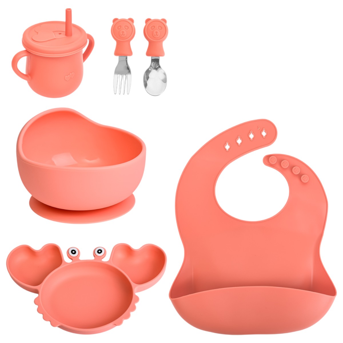 Детский силиконовый набор посуды для кормления Tableware Set "Крабик" 6 предметов (MA-4908)