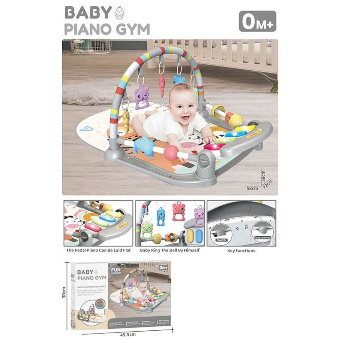 Розвиваючий килимок для дітей Baby Piano Gym з дугою, піаніно та підвісками (8808-6)