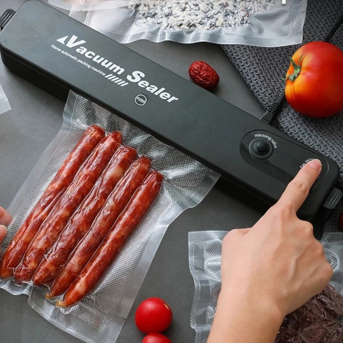 Вакууматор побутовий для продуктів харчування Vacuum Sealer 90W вакуумний пакувальник + 10 пакетів (383 VC)