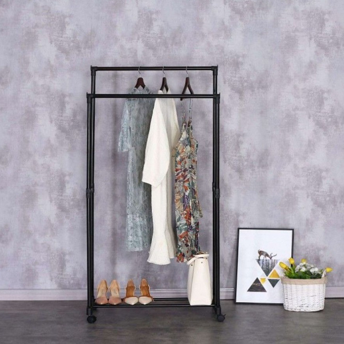 Телескопическая стойка-вешалка для одежды Double Pole Clothes Horse R29746
