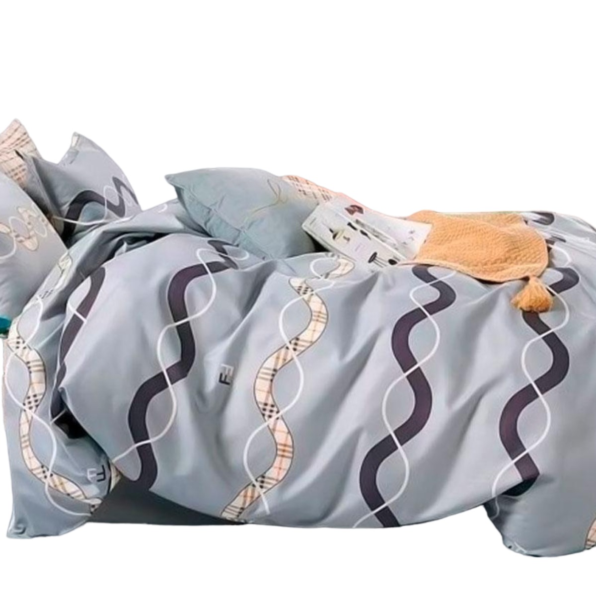 Комплект постільної білизни двоспальний ZMW "Home Textiles" (37630) Хвилі на сірому