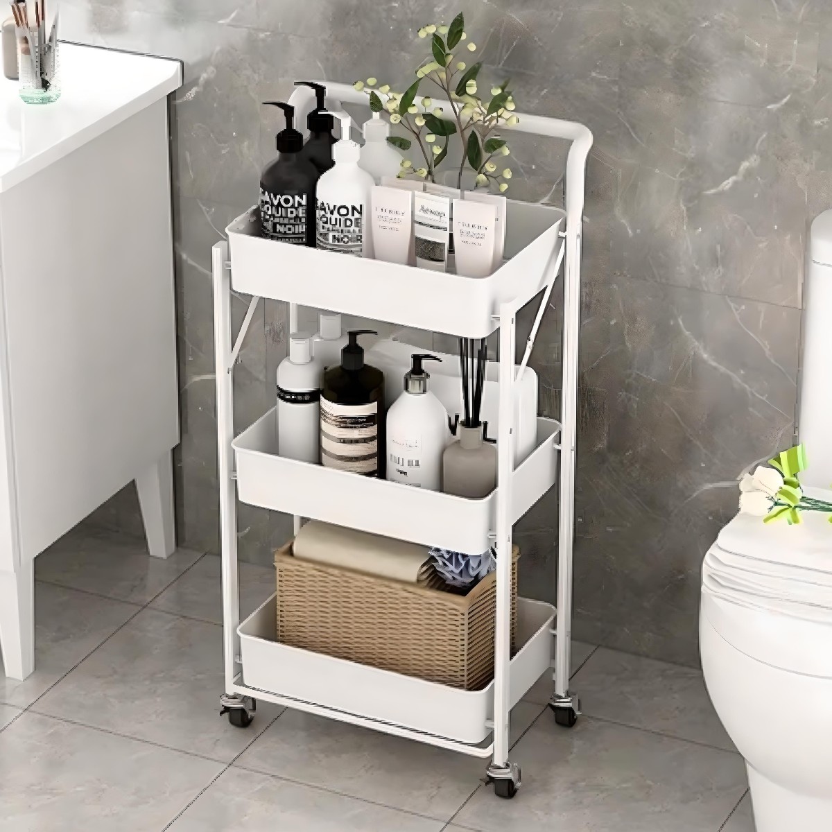 Этажерка на колесах Modern Home 3 яруса 45 х 29 х 85 см (WW01358-W) Белая
