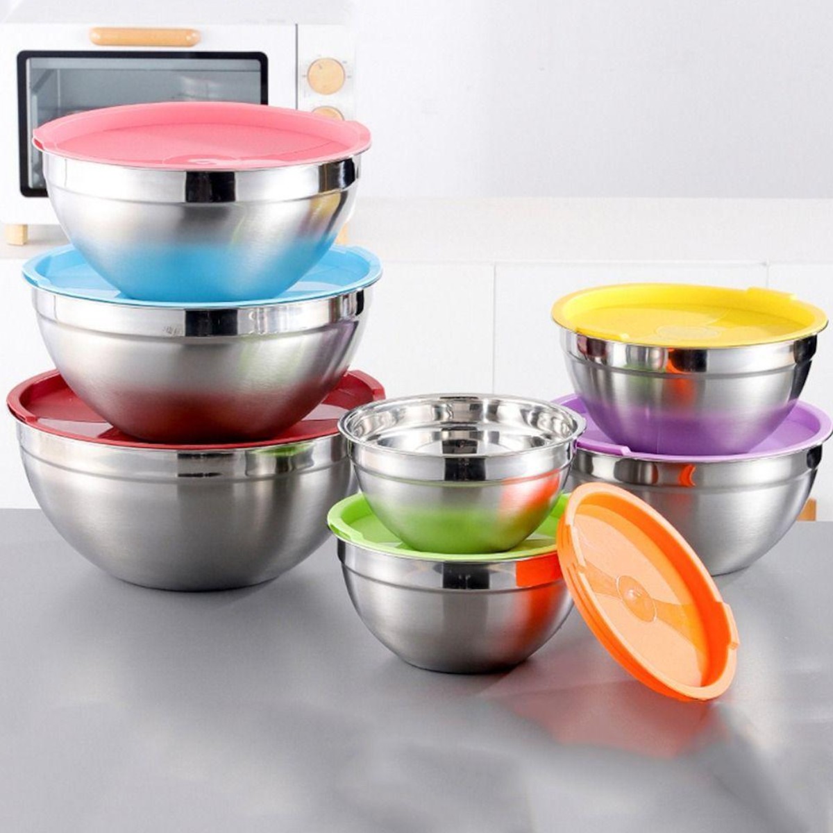 Набір мисок із кришками Salad Bowl із нержавіючої сталі 14 предметів (R93816-14)