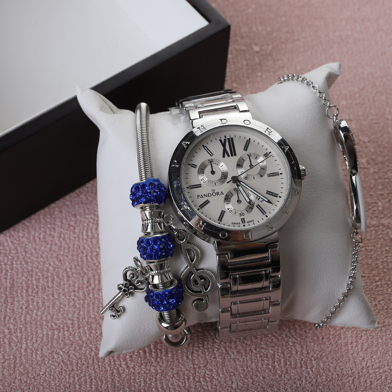 Часы женские Pandora silver с синим браслетом 15 Mix