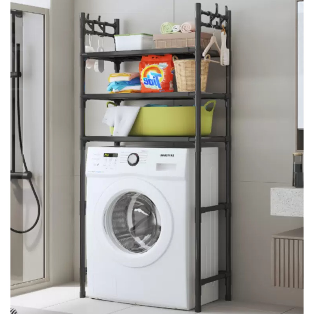 Полка стеллаж напольная над стиральной машиной Laundry Rack (399 WR) (Черный)