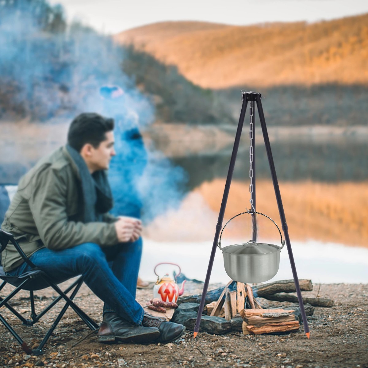 Казан походный рыбацкий алюминиевый Camping Cauldron 3 л с дужкой и крышкой (R93629-23.5)