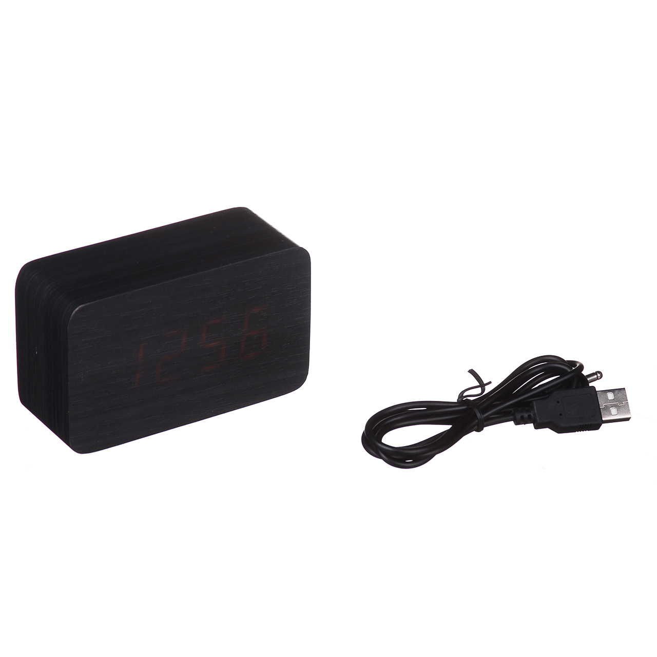 Настольные часы Led Woden Clock (VST-863-1) Черные с красной подсветкой