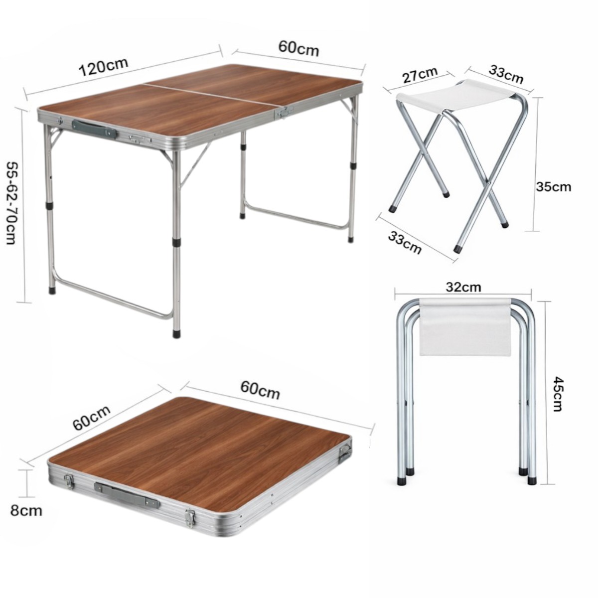 Раскладной стол чемодан с 4 стульями для пикника, рыбалки Folding Table 120 х 60 х 70 см (MH-5309S) (Коричневый)