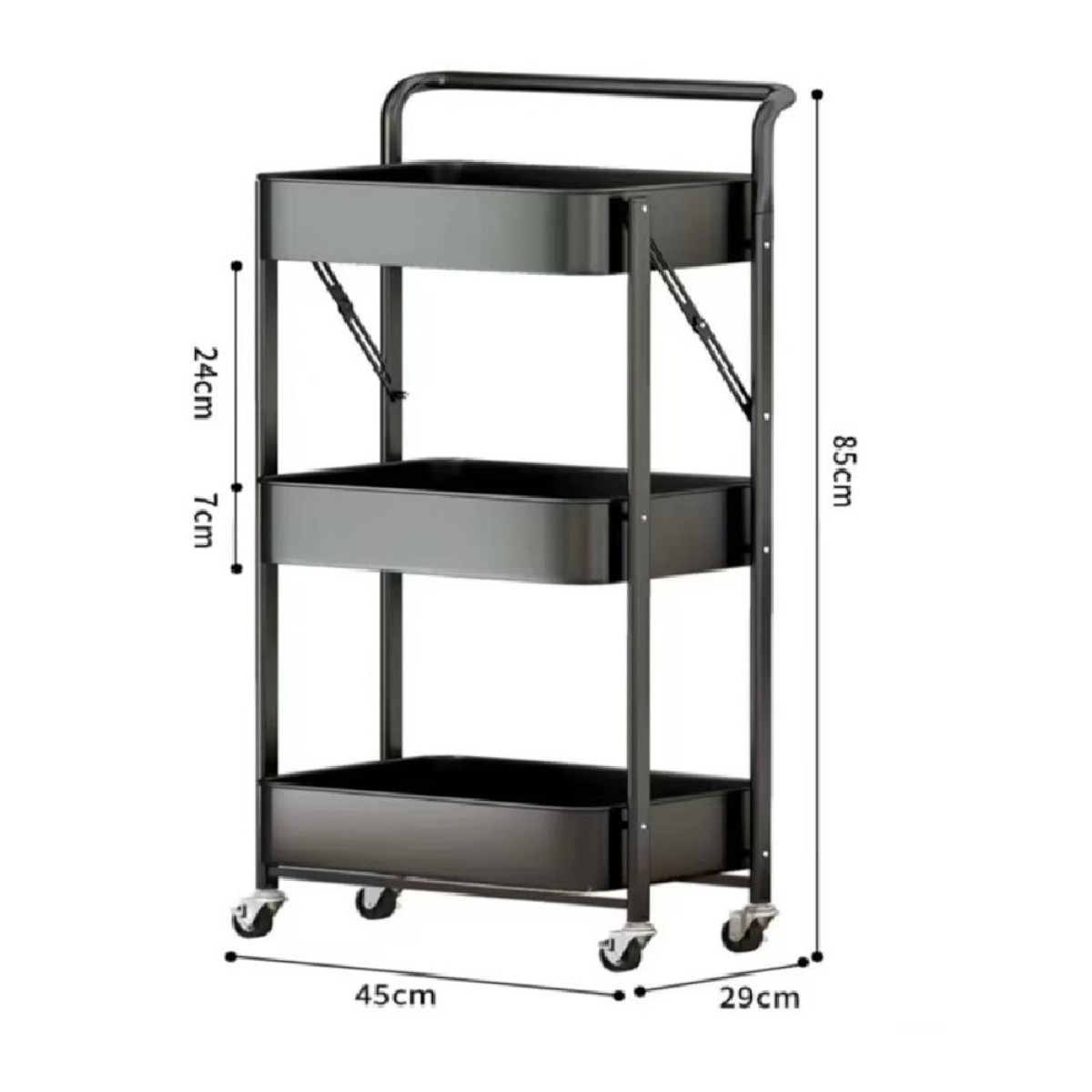 Этажерка на колесах Modern Home 3 яруса 45 х 29 х 85 см (WW01358-BL) Черная