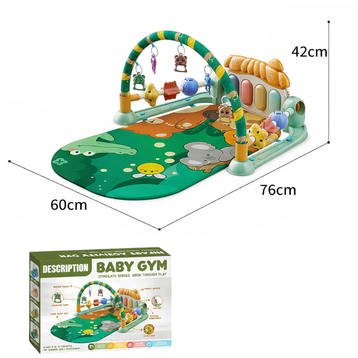Розвиваючий килимок для дітей Baby Gym з дугою, піаніно та підвісками (88619-4)