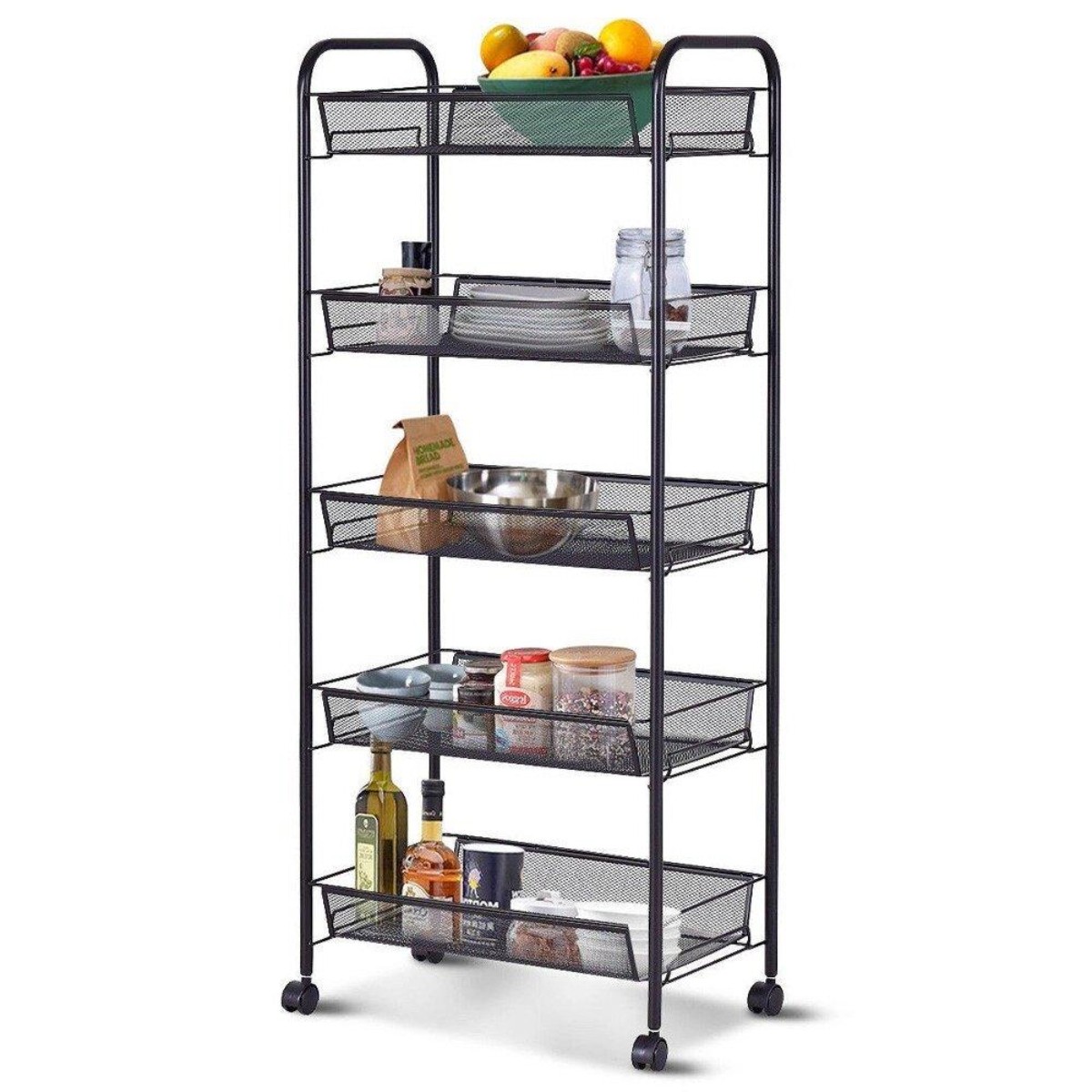 Этажерка на колесах Modern Home 5 ярусов 44 х 25 х 101 см (M50288-5BL) Черная