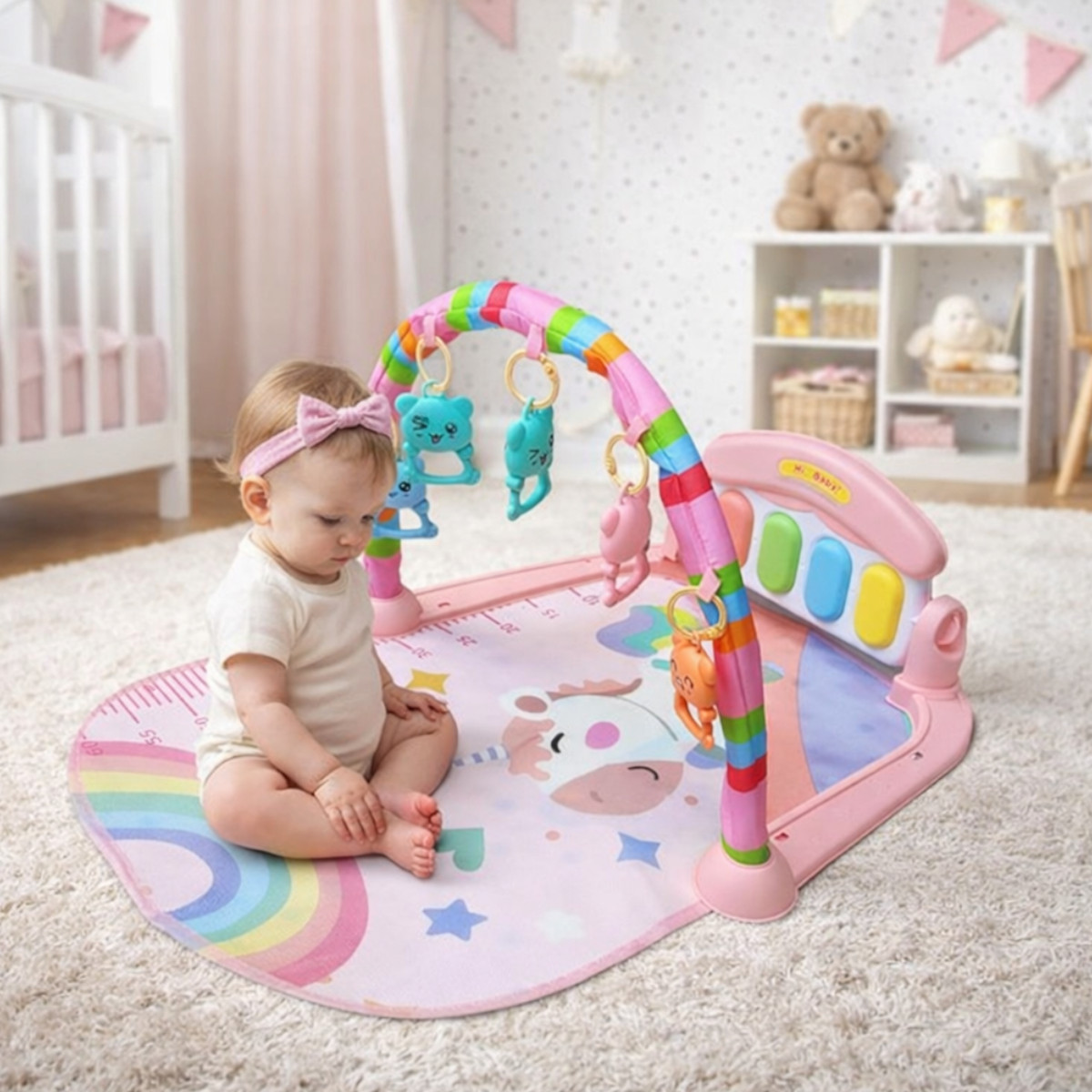 Розвиваючий килимок для дітей Baby Piano Gym з дугою, піаніно та підвісками (8808-2)