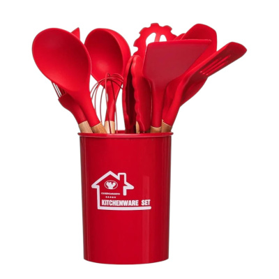Набор кухонных предметов Kitchenware Set 12 предметов Силикон (Красный)
