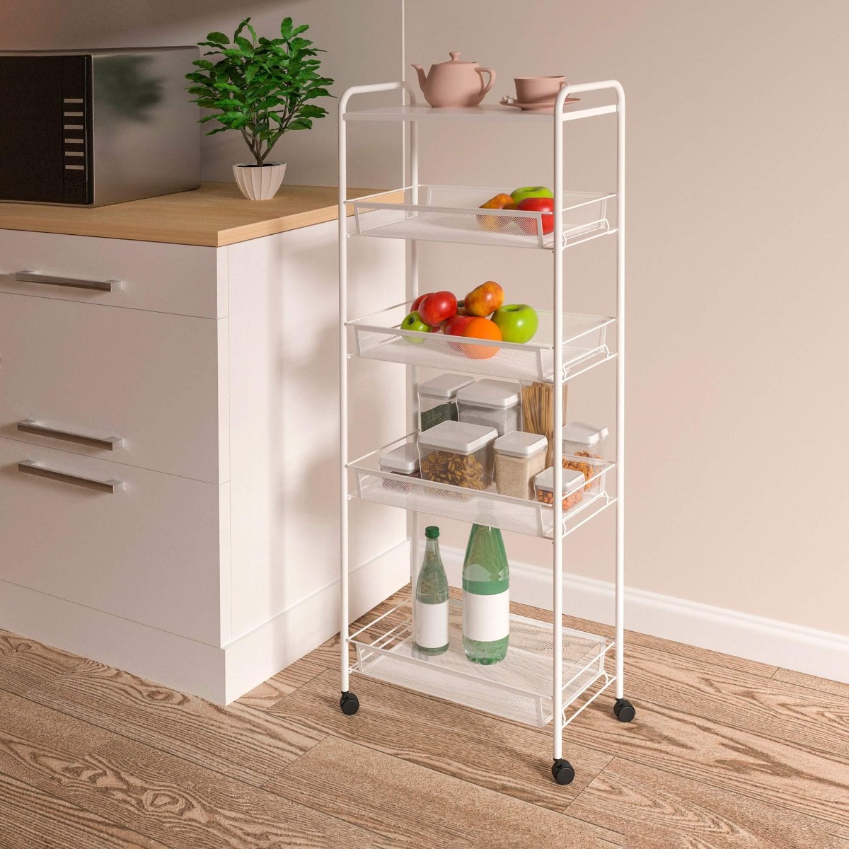 Этажерка на колесах Modern Home 5 ярусов 44 х 25 х 101 см (M50288-5W) Белая