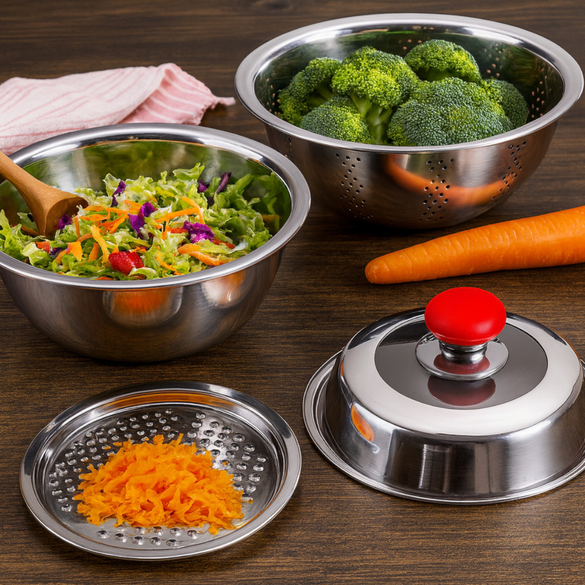 Многофункциональный кухонный набор миска, дуршлаг, терка, крышка Kitchen из нержавеющей стали 4 в 1