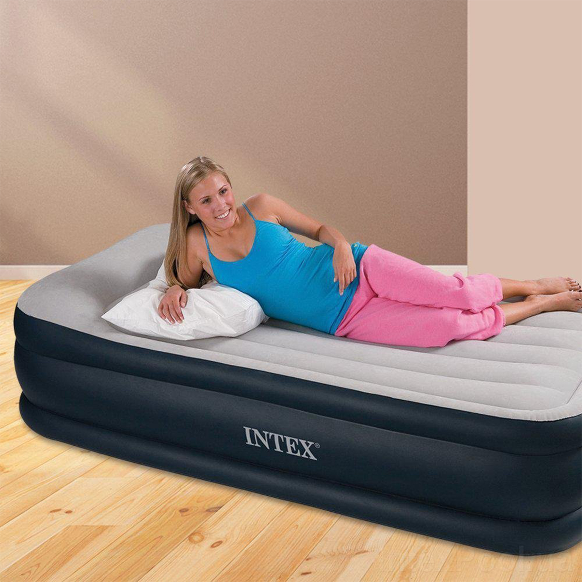 Надувная велюр кровать Intex с электронасосом 191 x 99 x 42 см (64132)