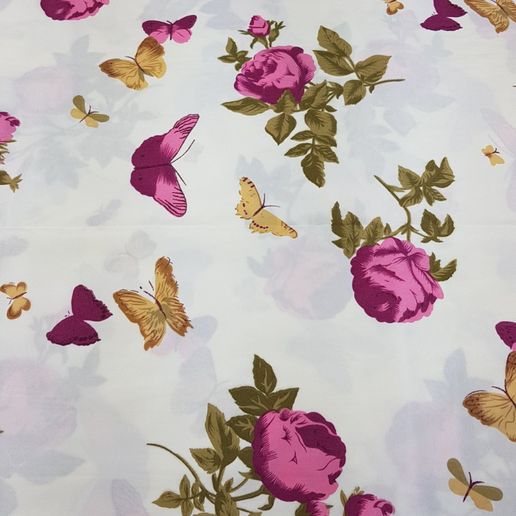 Підковдра двоспальна ТIROTEX бавовна 175 х 210 см (34669) Троянди з метеликами дрібні на білому
