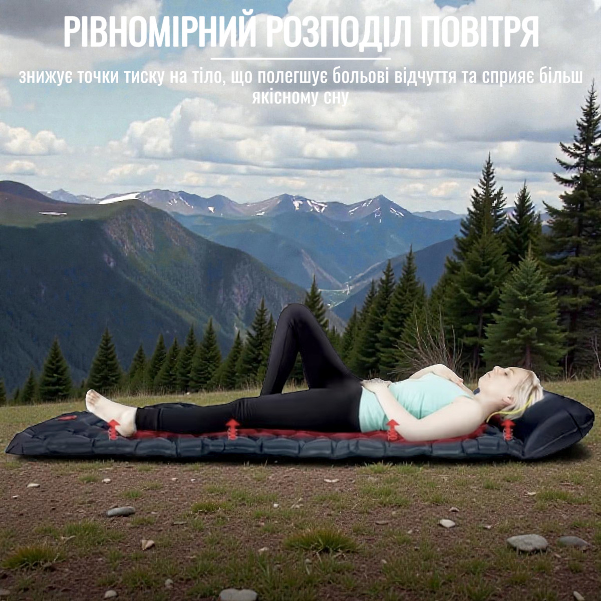 Туристический надувной матрас Outdoor Sleeping каремат с подушкой со встроенным насосом 60 х 195 см