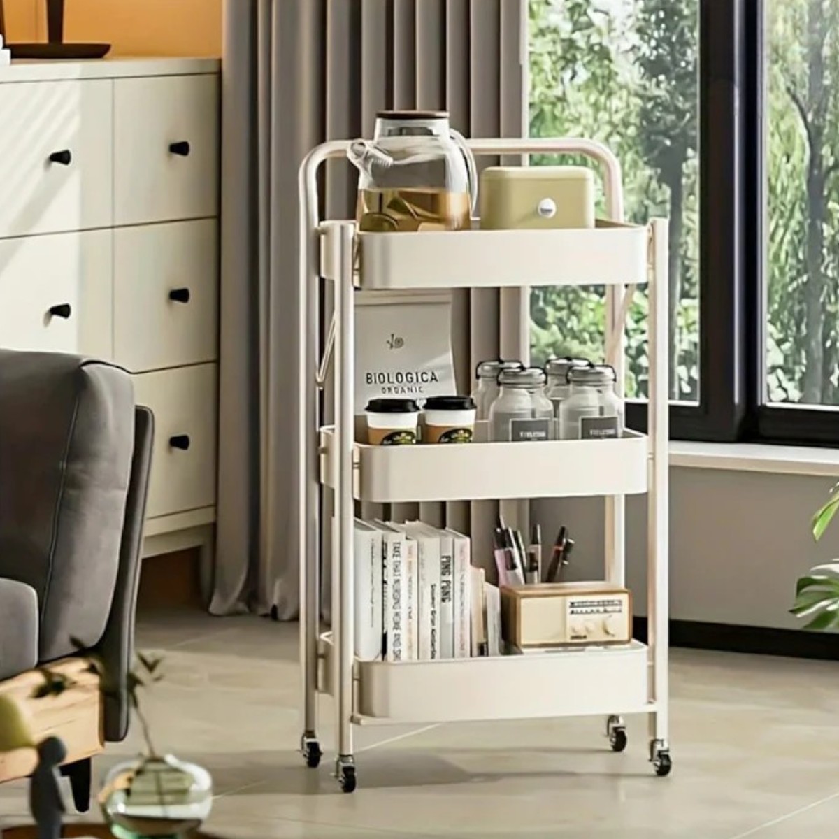 Этажерка на колесах Modern Home 3 яруса 45 х 29 х 85 см (WW01358-W) Белая