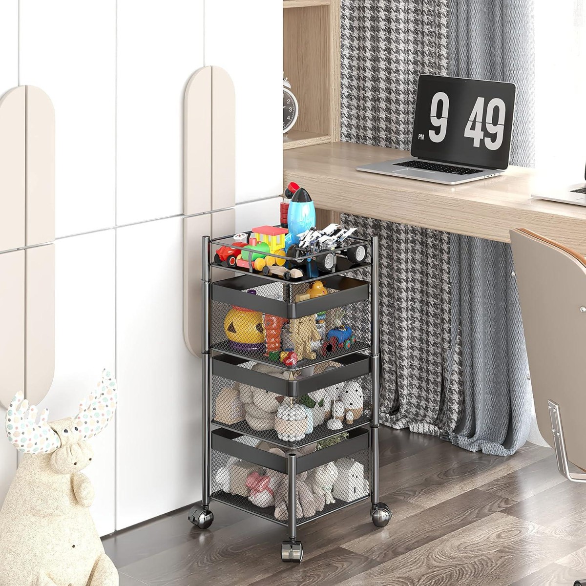 Етажерка на колесах Modern Home "Cube" 3 яруса 27 х 65 см (R100111-BL) Чорна