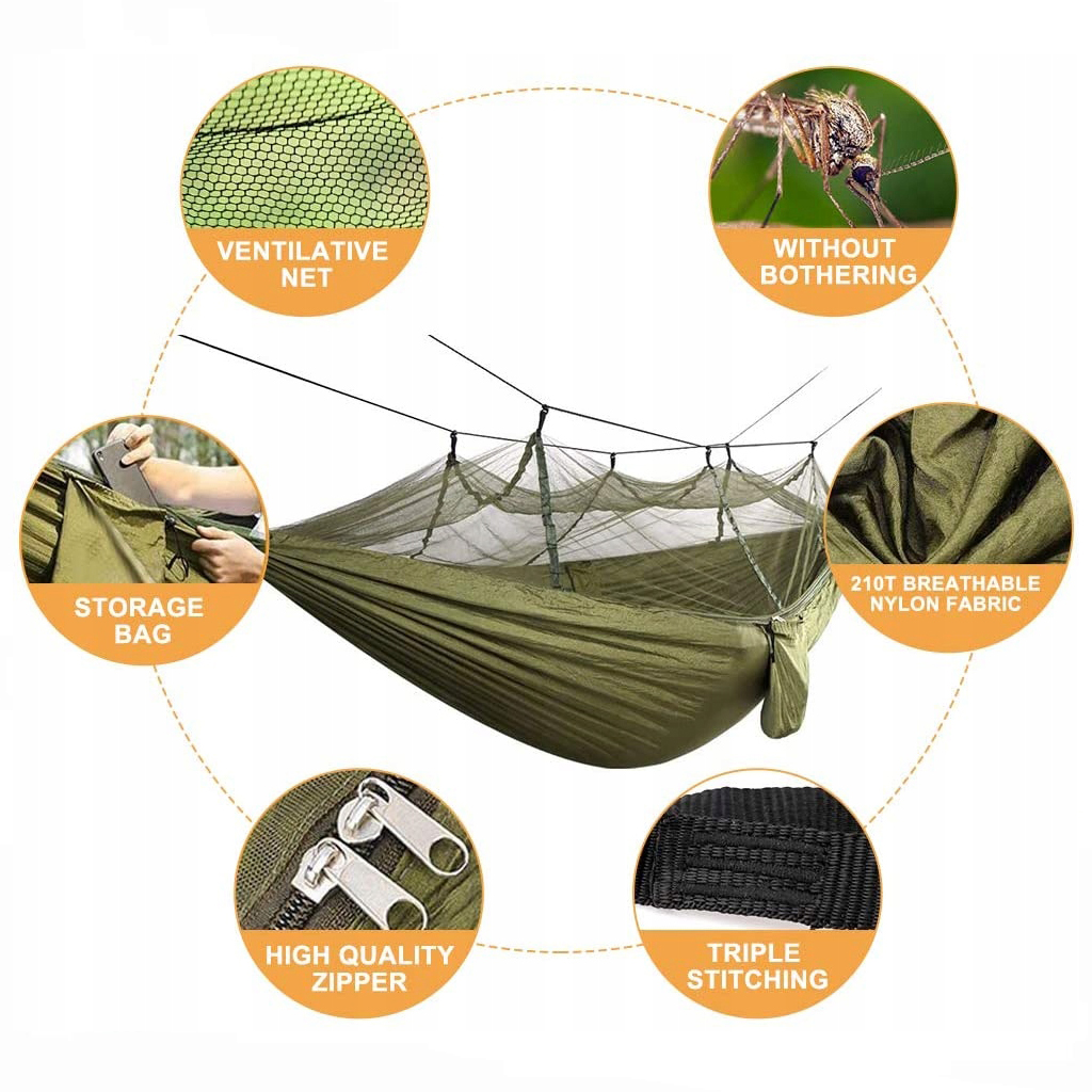 Гамак туристичний Travel Hammock з москітною сіткою 260 х 140 см Темно-зелений