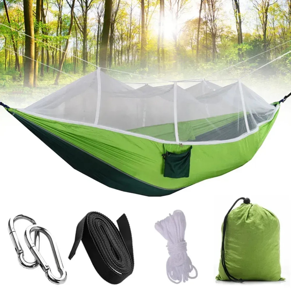 Гамак туристический Travel Hammock с москитной сеткой 260 х 140 см Зеленый