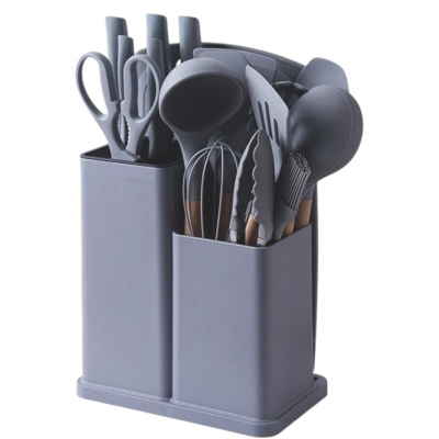 Набор кухонных принадлежностей и ножей Kitchenware Set на подставке 19 предметов (0357) (Серый)