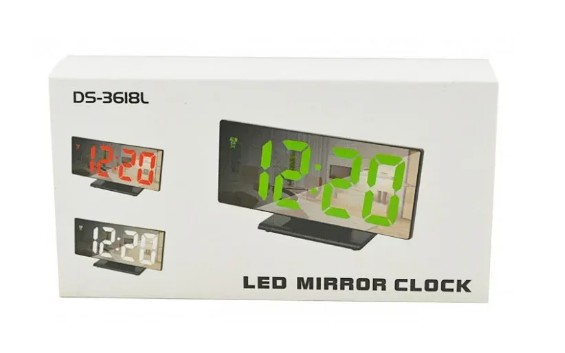 Настільний годинник Led Mirror Clock 3618L Зелене підсвічування