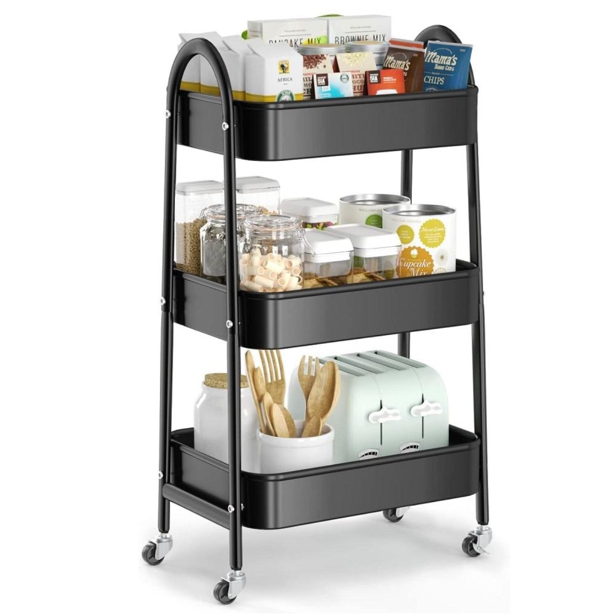 Этажерка на колесах STENSON 3 яруса 39 х 45 х 77 см (R93509-BL) Черная